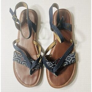 TOMS Lexie Thong Sandals Women's 9.5 Blue Denim Woven Tribal‎ Boho Witchy